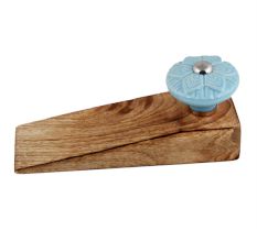 2 Pieces Blue Wheel Flower Ceramic Wooden Door Stopper